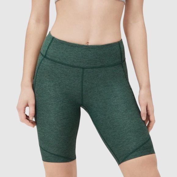 OUTDOOR VOICES Green heathered biker shorts long inseam hidden pocket Sz XS - Picture 1 of 11